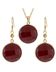 20mm Stunning Red Color Jadelite Faceted Round Pendant and Earrings Set