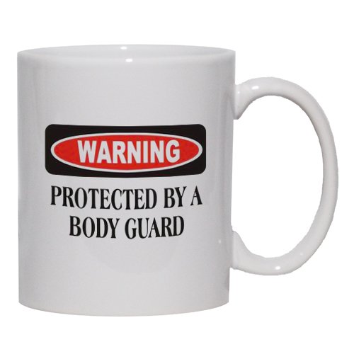 WARNING PROTECTED BY A BODY GUARD Mug for Coffee / Hot Beverage 15 oz. BLACK