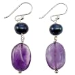 Handmade Blue Freshwater Pearl & Amethyst Earrings With Sterling Silver