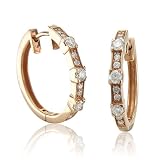 14k Rose Pink Gold Circle Hoop Huggies Diamond Earrings (H-I, SI-I, 0.38 carat)