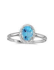 10k White Gold Oval Blue Topaz And Diamond Ring