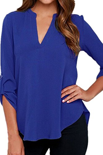 Chase Secret Women Summer Casual Shirt Tops Plus Size Blouse Chiffon Pullover XXL Blue