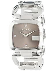 Gucci Womens YA125401 G-Gucci Medium Diamond Brown Dial Steel Watch