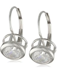 Platinum Plated Sterling Silver Round-Cut Bezel-Set Cubic Zirconia Earrings