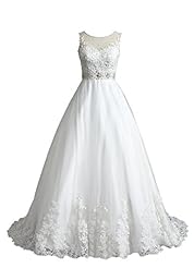A-line Scoop Neck Organza/Satin/Taffeta Beaded Belted Lace Wedding Dress  with a Court Train 