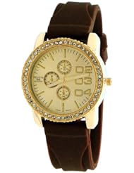 Geneva MN Collection #MN2079 Womens Designer Watch Silicone Band with Baguette Stones Beze