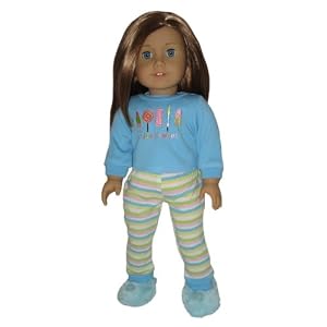 Turquoise Ice Cream Pajamas and Slippers. Fits 18 Dolls Like American Girl Doll by