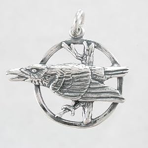 Round Raven Moon Pendant for Men or Women in Sterling Silver, #8700