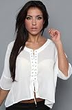 RVCA The Defiance Lace Up Blouse in Vintage White,Tops (S/S) for Women