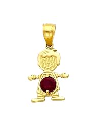 14K Yellow Gold January CZ Birthstone Boy Charm Pendant for Baby and Children (Garnet, Deep Red)