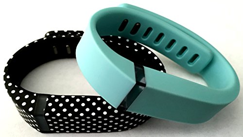 Small 1 Teal (Blue/Green) 1 Black with White Dots Spots Band for Fitbit FLEX Only With Clasps Replacement /No tracker/