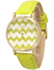 Womens Geneva Chevron Style Leather Watch - Lime Green