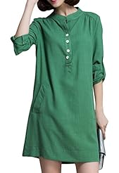 Long Sleeves Above the Knee Cotton/Linen Slit   Dress With Ruffles