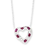 Sterling Silver Genuine Ruby & Cz Heart Slide on 18 Chain Necklace