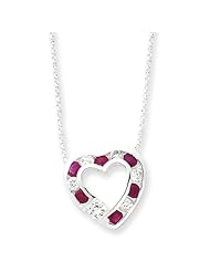 Sterling Silver Genuine Ruby & CZ Heart on 18 Chain Necklace Length 18"