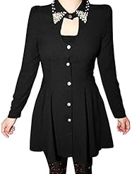 Cotton/Polyester Above the Knee Long Sleeves Cutout Beaded  Shirt  Dress