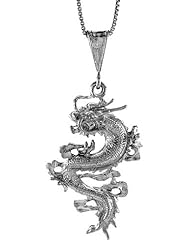 Sterling Silver Chinese Dragon Pendant, 1 1/2 inch Tall
