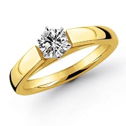 14k Yellow Gold 1/3 Carat Round Cut Cathedral Solitaire Diamond Ring (G-H ; SI1-2) Size 8