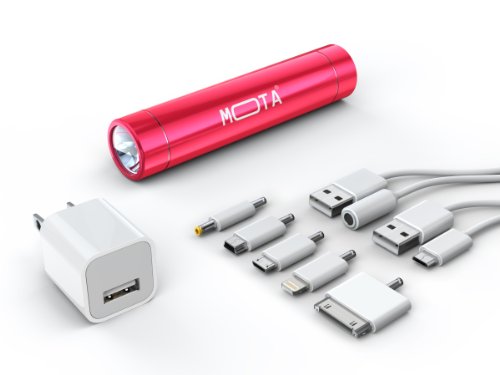 MOTA 2600 mAh Universal USB Portable Power bank Battery Stick Flashlight Bundle for iPhone 6, iPhone 6 Plus, iPhone 5/5s, iPhone 4/4s, iPad Mini, Samsung Galaxy S6, Samsung Galaxy S5, Samsung Galaxy S4, Kindle and other mobile devices - Pink