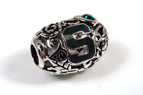 Michigan State Spartans Organic Style Sterling Silver Bead Fits Most European Style Charm Bracelets