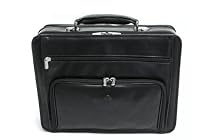 Tony Perotti Mens Italian Cow Leather Double-Pocket Compartment Zip Around Leather Laptop Briefcase in Black
