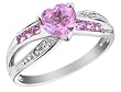 Created Pink Sapphire Heart Ring with Diamonds 1.35 Carat (ctw) in 10K White Gold