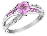 Created Pink Sapphire Heart Ring with Diamonds 1.35 Carat (ctw) in 10K White Gold