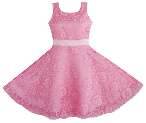 Girls Dress Pink Rose Wedding Pageant Kids Boutique Size 3-12B00960XL4C 