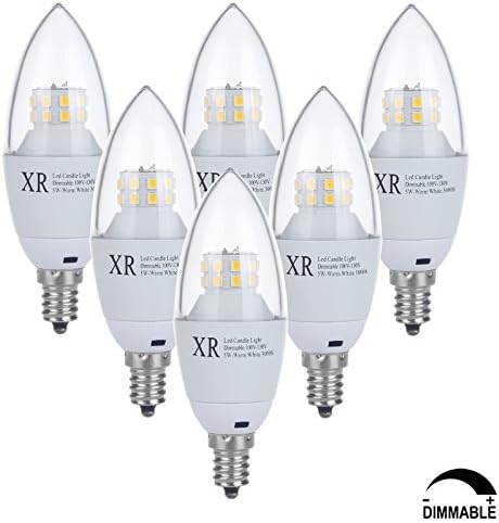 XinRui Lighting Dimmable 5 Watt Warm White 3000k B35 E12 Base LED Candle Bulb, 40W Incandescent Replacement, 360 Omni-direction Candelabra, Pack of 6 units