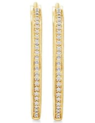 14K White Gold Large Micro Pave Set Round Diamond Classic Round Milgrain Hoop Earrings - (1.00 cttw)