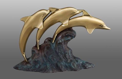 Sculpted Brass Dolphins On A Wave Keepsake Cremation Urn