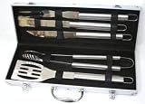 marksman GENUINE ELECTROLUX MANUFACTURED STAINLESS STEEL BBQ 5 PIECE COOKING UTENSIL SET WITH LUXURY ALLOY CASE