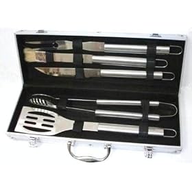 GENUINE ELECTROLUX MANUFACTURED STAINLESS STEEL BBQ 5 PIECE COOKING UTENSIL SET WITH LUXURY ALLOY CASE