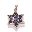 Silver Star of David with Black Enamel and multi-colored Swarovski stones - Large ( 21mm .8 inch )