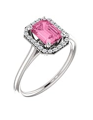 10K White Gold 7.00x5.00mm Emerald Cut Pink Sapphire and Diamond Halo-Style Ring -- LIFETIME WARRANTY