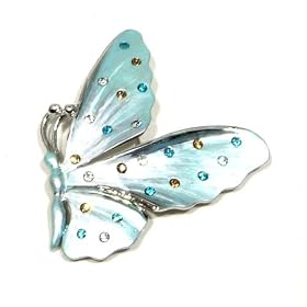 Multi-Color Austrian Rhinestone Blue Color Enameled Butterfly Design Silver-Tone Brooch Pin