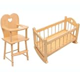 Wooden Rocking Dolls Cradle Cot Bed High Chair Toy