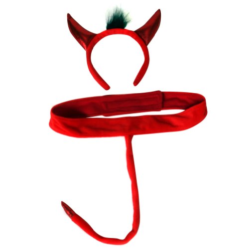 Plush Red Devil Headband Horns and Tail Costume Set