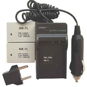 Nextop-2 Packs Canon NB-7L Brand New 1200mAh COMPATIBLE Battery + 1 Compatible Wall & Car Charger (FREE European Adaptor) for Canon NB-7L Battery Canon Powershot G10