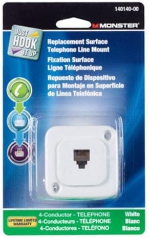 Monster Cable Replacement Surface Mount Telephone Line Jack Modular 4 Conductor White Carded