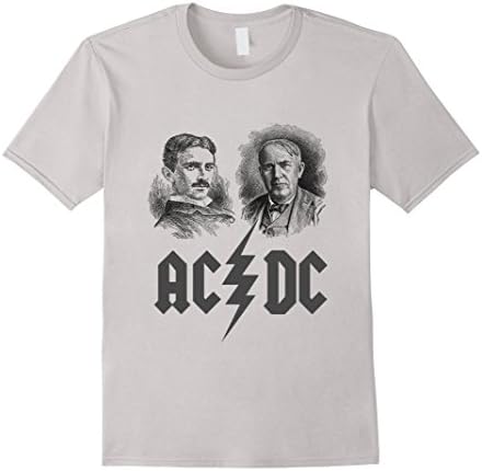 AC/DC Tesla &amp; Edison T-Shirt, Gift for Electrical Engineers - Male Large - Silver