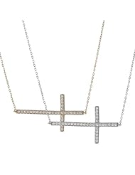 Alexandria Collection Silvertone Sterling Silver Cubic Zirconia Side to Side Holy Cross Necklace