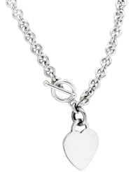 Designer-Style Heart Silver Necklace with Toggle Clasp, 16"