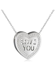 Sweetheart Jewelry Sterling Silver and Diamond Heart Shaped Love You (1/10 cttw), Pendant Necklace