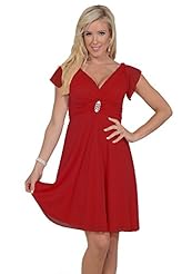 V-neck Knee Length Empire   Waistline Cap Sleeves Flutter Short Sleeves  Sheer Ruched Chiffon/Polyester/Spandex  Dress With Rhinestones