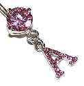 Pierced & Modified  Body Jewellery Navel Bars  Pink Crystal Initial Dangle Belly Bar  A