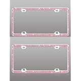 2 PACK Double Row Pink Crystal Rhinestone Stainless Steel License Plate Frame by Valor