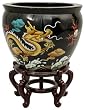 Classic Chinese Planter - 16" Black Lacquer Fine Porcelain Jardini&egrave;re Fish Bowl Flower Pot Urn - 3 Designs
