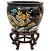 Classic Asian Style Decor - 16" Chinese Lacquered Porcelain Jardini�re Fish Bowl Planter Pot Urn - Dragon