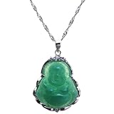 Green Jade & Sterling Silver Smiling Buddha Handmade Pendant Necklace